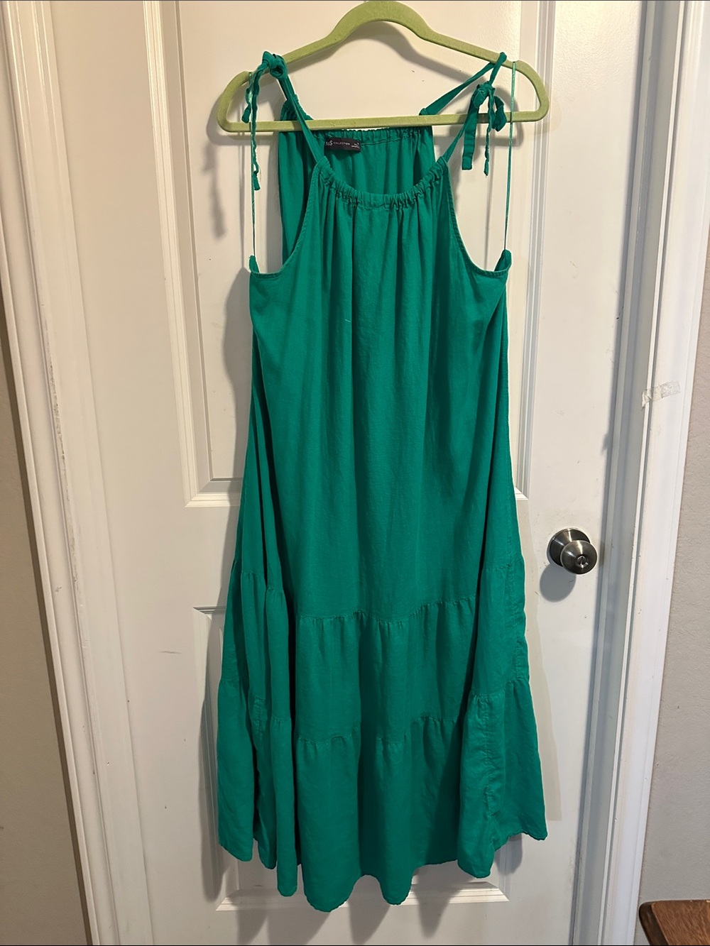 Tie-Shoulder Tiered Maxi Dress in Teal Green